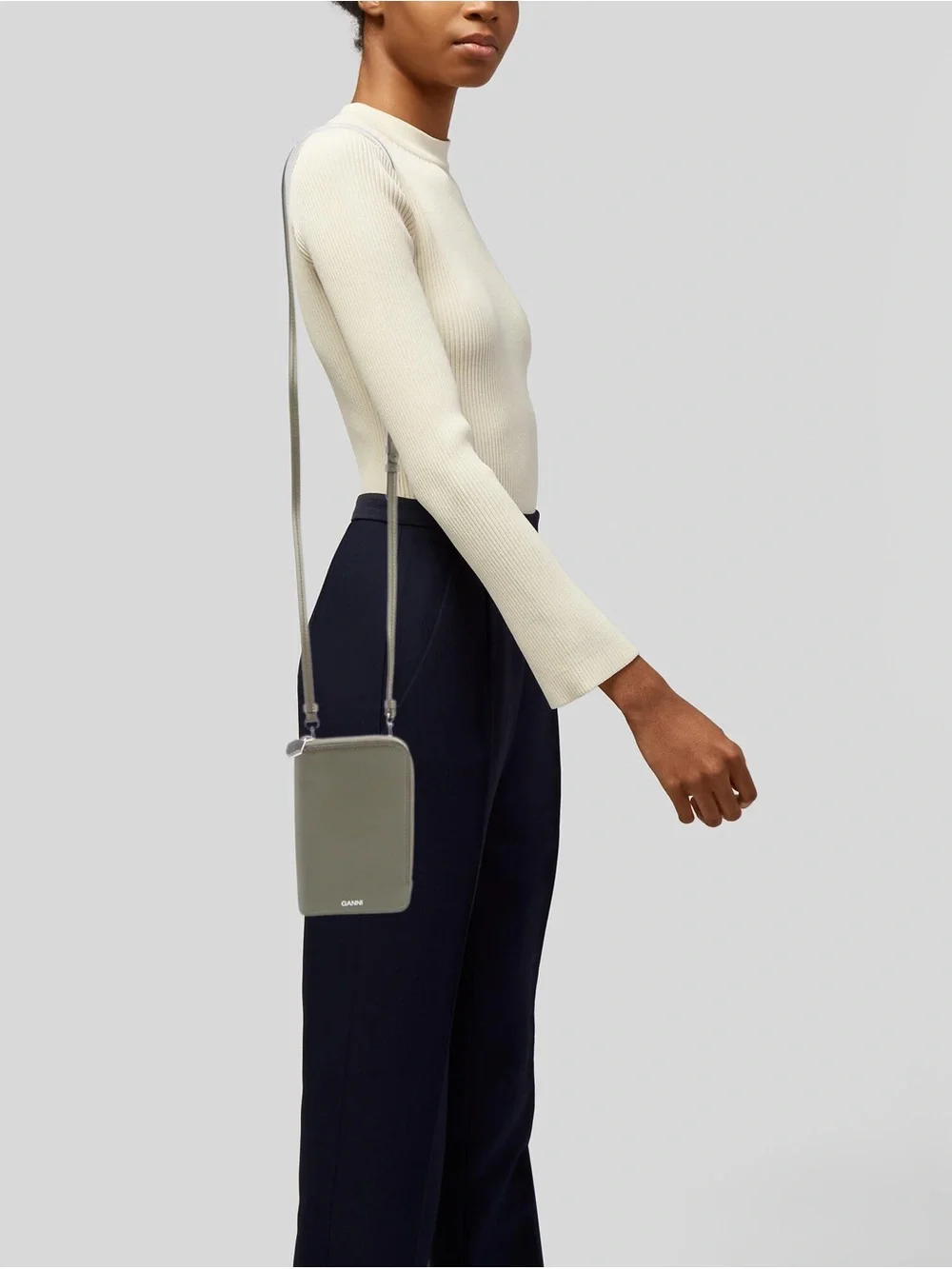 GANNI Olive Green Leather Crossbody